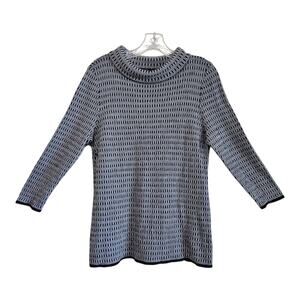TALBOTS Women's M Merino Wool Sweater Black White Geometric Pattern Soft 36"
